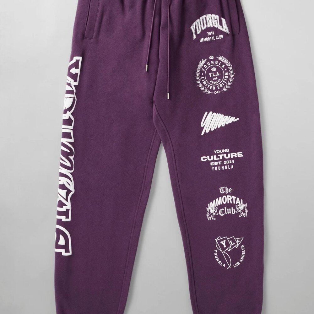 YoungLA Mens Purple Jogger Sweatpants Size S Pull On Athletic Gym Training